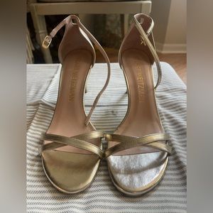 Gold Criss Cross Stuart Weitzman Ankle Strap Sandal